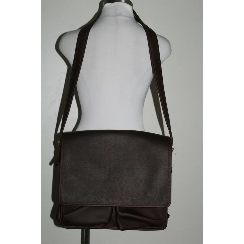 ASTON Orwell‎ Mailman Leather Espresso Brown Messenger Laptop Bag MSRP $385